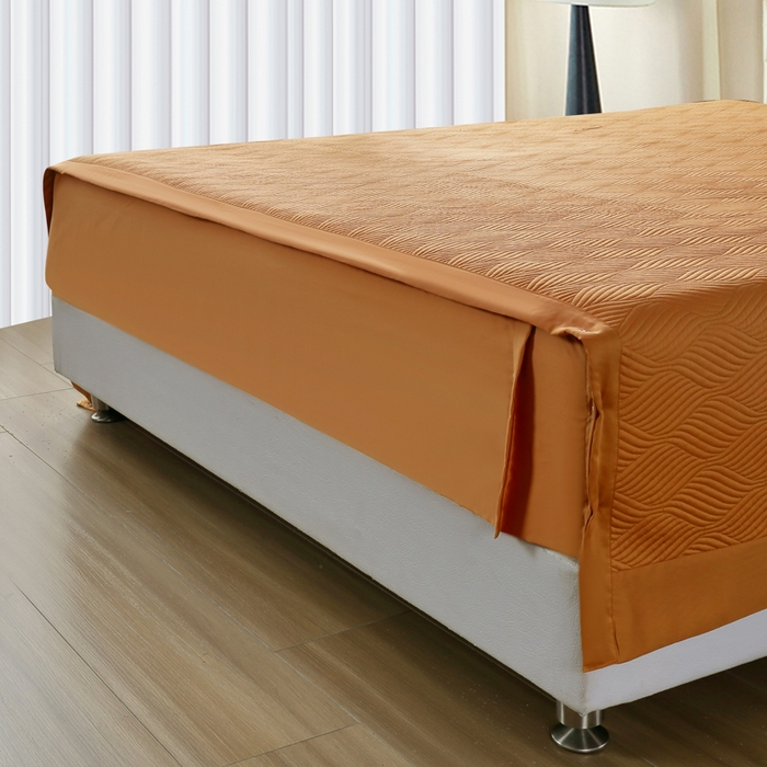 91家纺网 家纺一手货源 找家纺 OL家纺 2025新款60S兰精天丝带刺绣防滑床盖 深桔