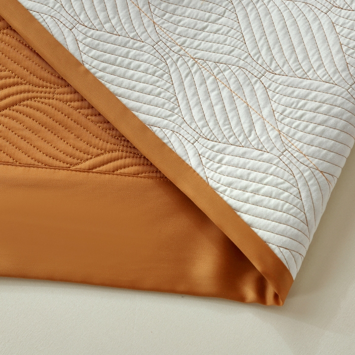 91家纺网 家纺一手货源 找家纺 OL家纺 2025新款60S兰精天丝带刺绣防滑床盖 深桔