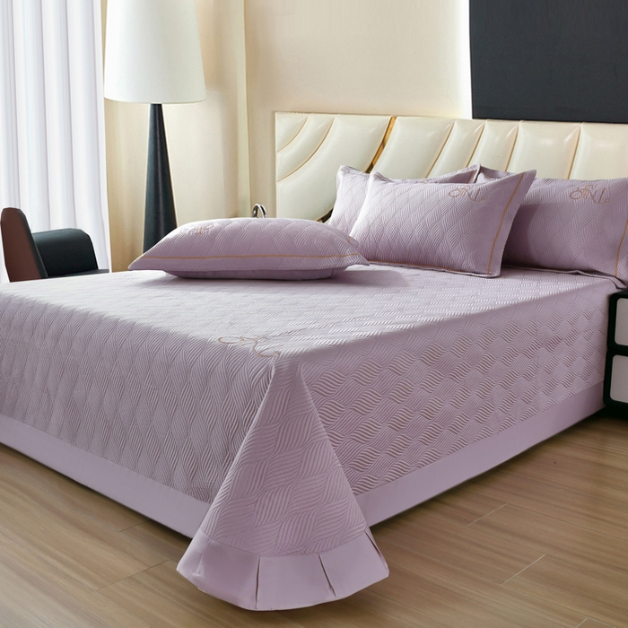 91家纺网 家纺一手货源 找家纺 OL家纺 2025新款60S兰精天丝带刺绣防滑床盖 香芋紫