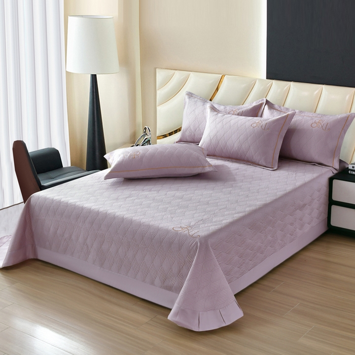 91家纺网 家纺一手货源 找家纺 OL家纺 2025新款60S兰精天丝带刺绣防滑床盖 香芋紫