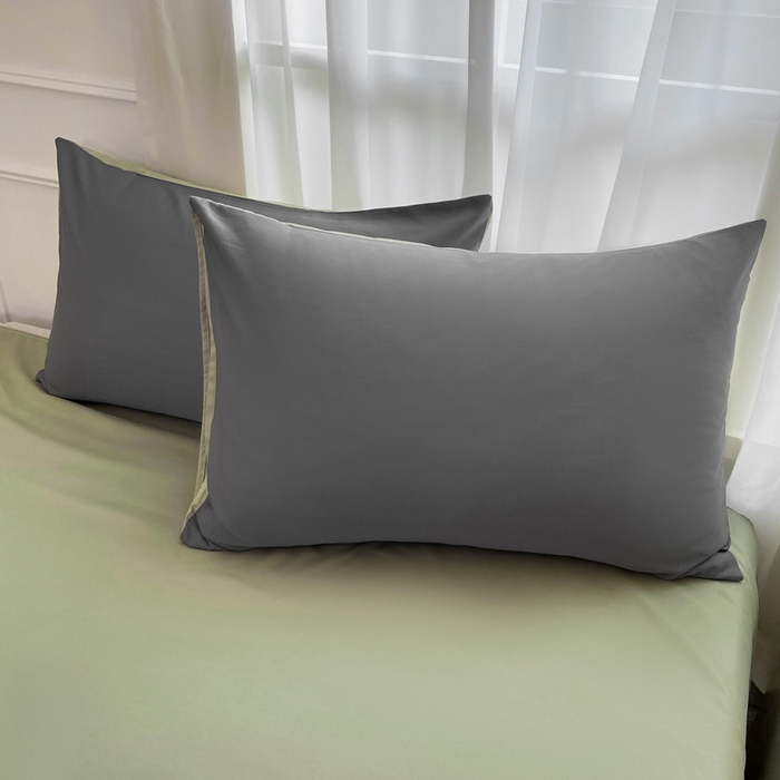 91家纺网 家纺一手货源 找家纺  （提供买家秀 爆款花型 不断货）2025新款夏季水洗冰丝四件套水洗真丝纯色双拼风格二 青草绿+高级灰双拼-