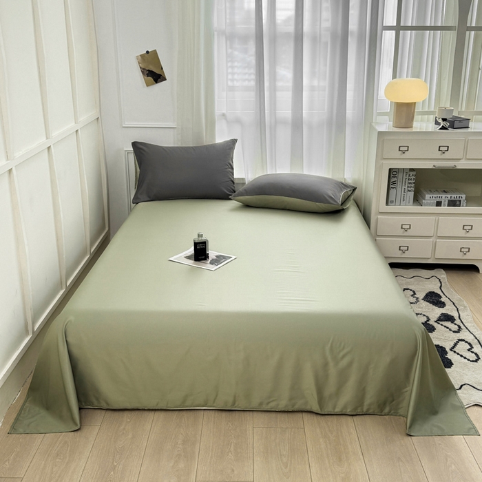 91家纺网 家纺一手货源 找家纺  （提供买家秀 爆款花型 不断货）2025新款夏季水洗冰丝四件套水洗真丝纯色双拼风格二 青草绿+高级灰双拼-