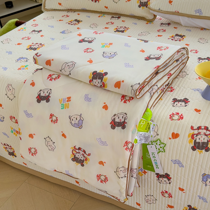 91家纺网 家纺一手货源 找家纺 （总）赫梵茜 2025春夏新款锦氨凉感丝冰皮软席床盖夏被夏凉被空调被四件套