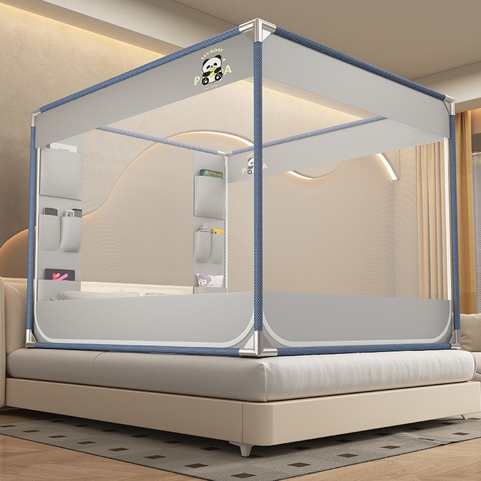 91家纺网 家纺一手货源 找家纺 （总）无瑕家居 2025新款高级蒙古包家用卧室坐床蚊帐加粗儿童防止掉床超大空间免安装床笠卡通口袋款