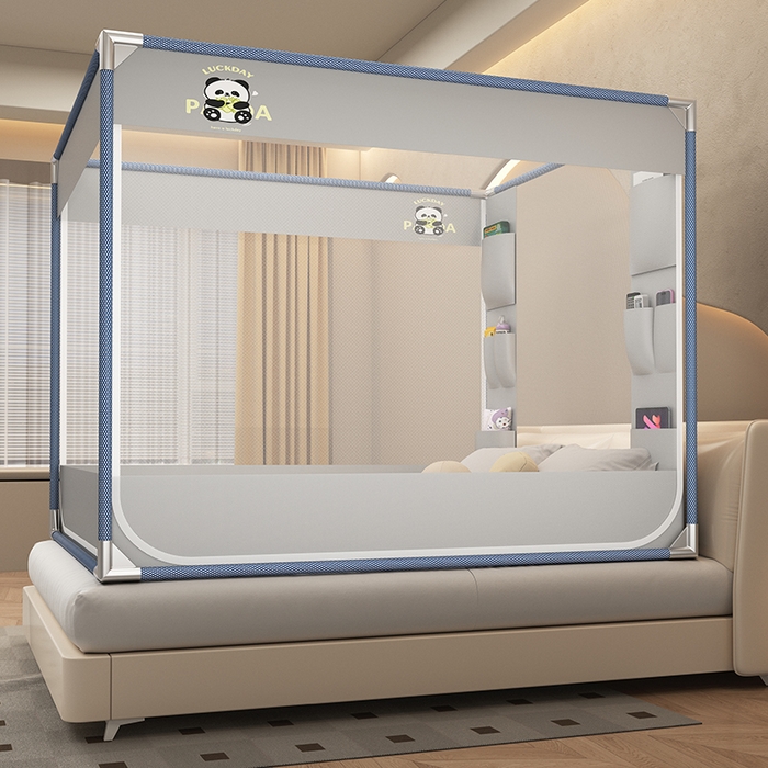 91家纺网 家纺一手货源 找家纺 （总）无瑕家居 2025新款高级蒙古包家用卧室坐床蚊帐加粗儿童防止掉床超大空间免安装床笠卡通口袋款