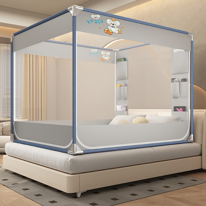 91家纺网 家纺一手货源 找家纺 （总）无瑕家居 2025新款高级蒙古包家用卧室坐床蚊帐加粗儿童防止掉床超大空间免安装床笠卡通口袋款