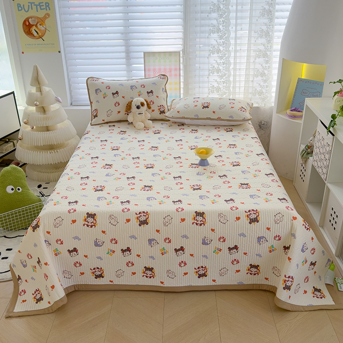 91家纺网 家纺一手货源 找家纺 赫梵茜 2025春夏新款锦氨凉感丝冰皮软席床盖夏被夏凉被空调被四件套 小团子