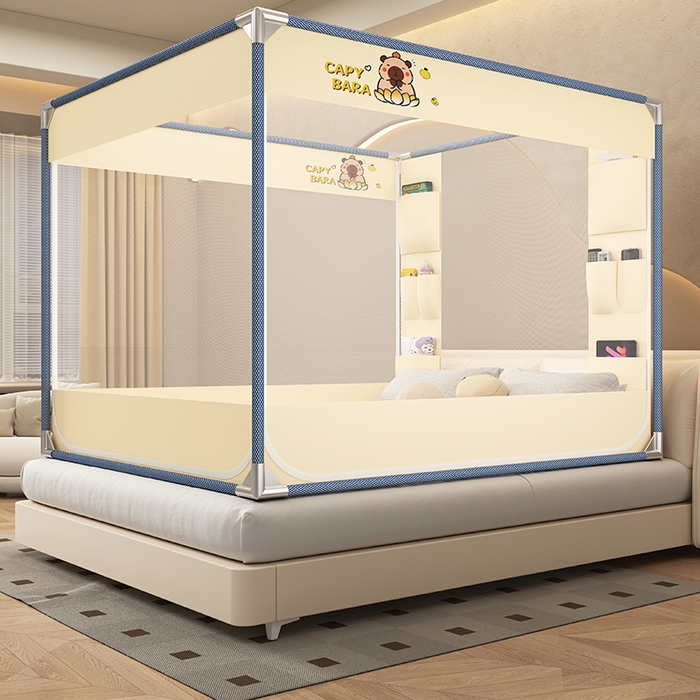 91家纺网 家纺一手货源 找家纺 （总）无瑕家居 2025新款高级蒙古包家用卧室坐床蚊帐加粗儿童防止掉床超大空间免安装床笠卡通口袋款