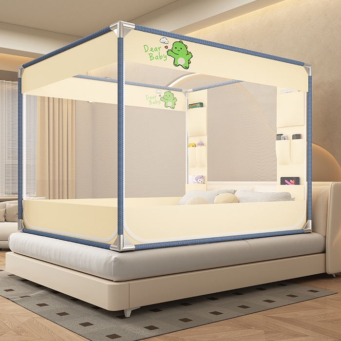 91家纺网 家纺一手货源 找家纺 （总）无瑕家居 2025新款高级蒙古包家用卧室坐床蚊帐加粗儿童防止掉床超大空间免安装床笠卡通口袋款