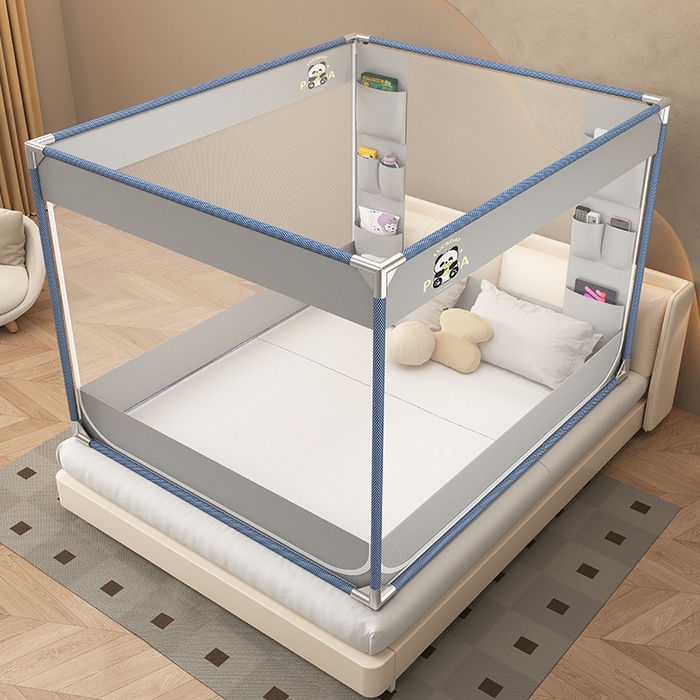 91家纺网 家纺一手货源 找家纺 无瑕家居 2025新款高级蒙古包家用卧室坐床蚊帐加粗儿童防止掉床超大空间免安装床笠卡通口袋款 灰色熊猫