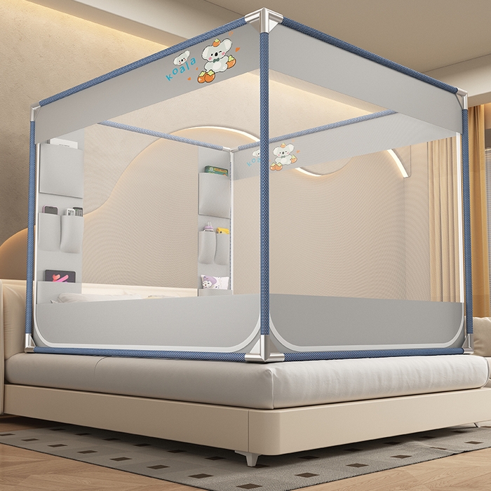 91家纺网 家纺一手货源 找家纺 无瑕家居 2025新款高级蒙古包家用卧室坐床蚊帐加粗儿童防止掉床超大空间免安装床笠卡通口袋款 丛林考拉