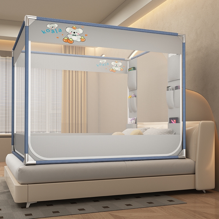 91家纺网 家纺一手货源 找家纺 无瑕家居 2025新款高级蒙古包家用卧室坐床蚊帐加粗儿童防止掉床超大空间免安装床笠卡通口袋款 丛林考拉