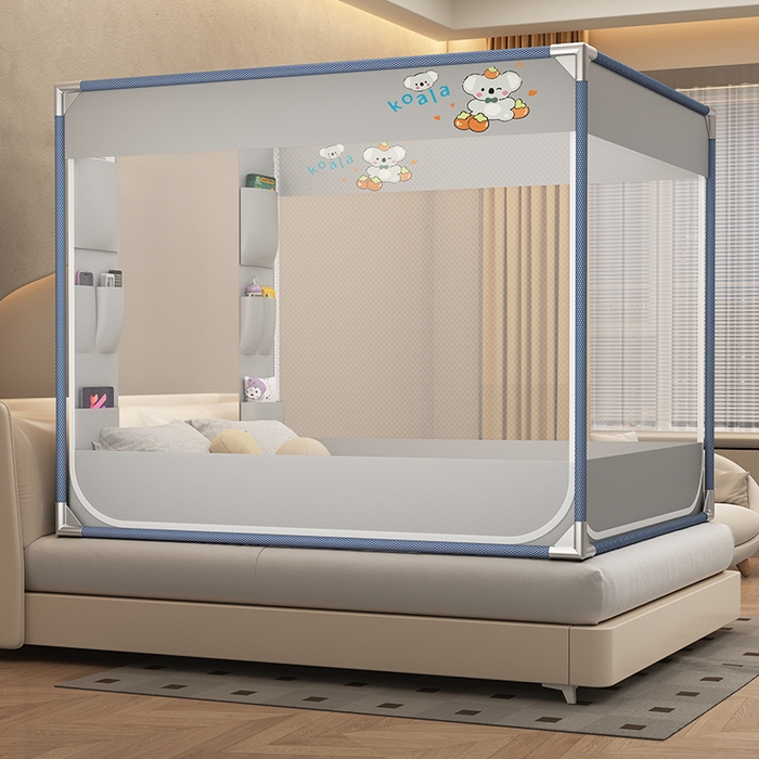 91家纺网 家纺一手货源 找家纺 无瑕家居 2025新款高级蒙古包家用卧室坐床蚊帐加粗儿童防止掉床超大空间免安装床笠卡通口袋款 丛林考拉