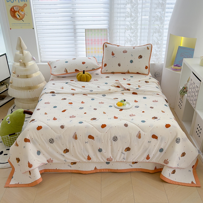 91家纺网 家纺一手货源 找家纺 赫梵茜 2025春夏新款锦氨凉感丝冰皮软席床盖夏被夏凉被空调被四件套 贝贝南瓜