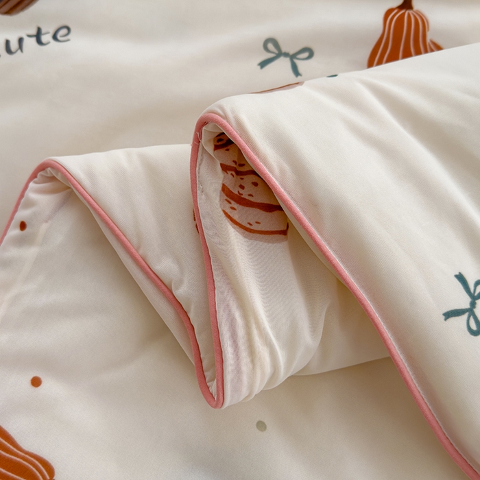 91家纺网 家纺一手货源 找家纺 赫梵茜 2025春夏新款锦氨凉感丝冰皮软席床盖夏被夏凉被空调被四件套 贝贝南瓜