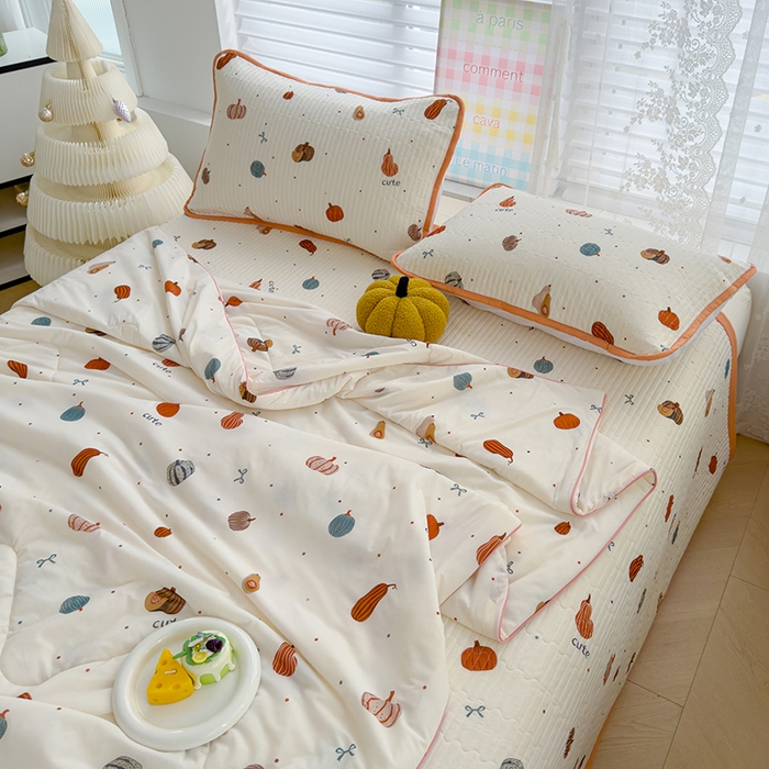 91家纺网 家纺一手货源 找家纺 赫梵茜 2025春夏新款无套路不墨迹锦氨凉感丝双面印花小冰皮夏被夏凉被空调被可机洗 贝贝南瓜