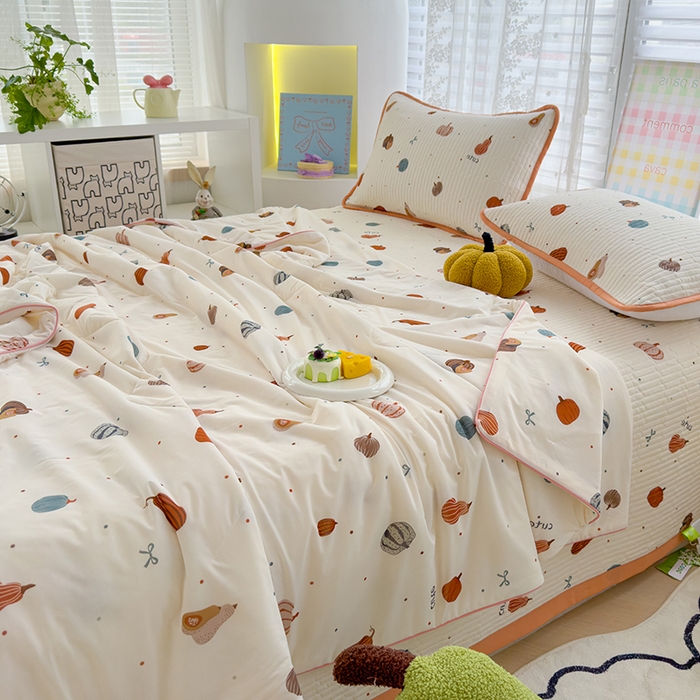 91家纺网 家纺一手货源 找家纺 赫梵茜 2025春夏新款无套路不墨迹锦氨凉感丝双面印花小冰皮夏被夏凉被空调被可机洗 贝贝南瓜