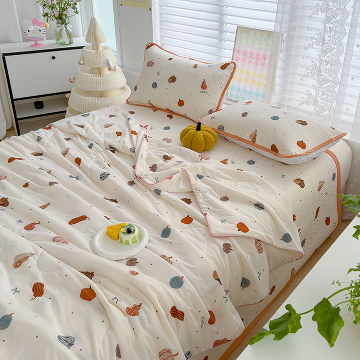 91家纺网 家纺一手货源 找家纺 赫梵茜 2025春夏新款无套路不墨迹锦氨凉感丝双面印花小冰皮夏被夏凉被空调被可机洗 贝贝南瓜