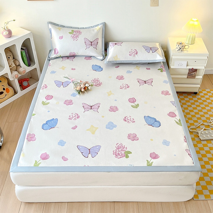 91家纺网 家纺一手货源 找家纺  （提供买家秀 爆款花型 不断货）2025新款600D小清新卡通印花冰丝枕套单品 蝴蝶