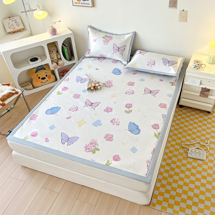 91家纺网 家纺一手货源 找家纺  （提供买家秀 爆款花型 不断货）2025新款600D小清新卡通印花冰丝枕套单品 蝴蝶