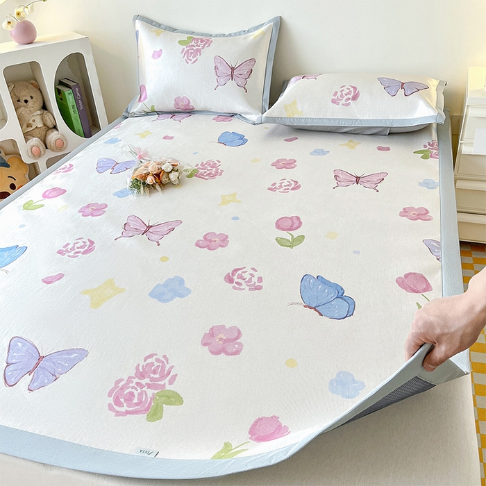 91家纺网 家纺一手货源 找家纺  （提供买家秀 爆款花型 不断货）2025新款600D小清新卡通印花冰丝枕套单品 蝴蝶