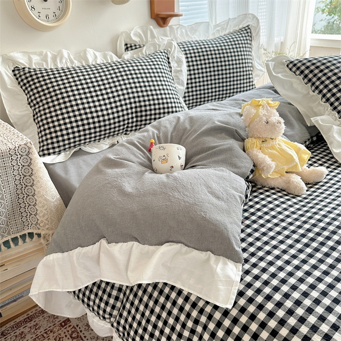 91家纺网 家纺一手货源 找家纺 （总）有间小屋 2025新款A类ins韩系全棉水洗棉花边款四件套