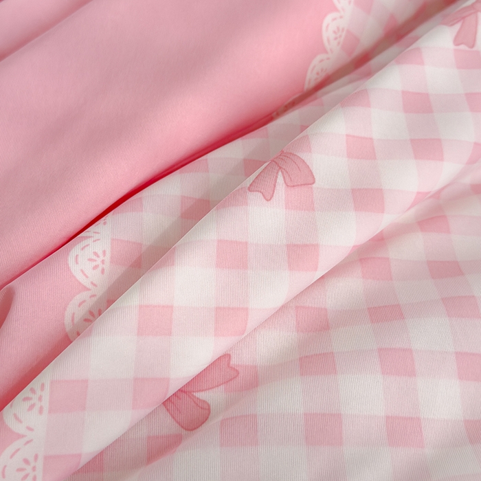 91家纺网 家纺一手货源 找家纺 赫梵茜 2025春夏新款锦氨凉感丝冰皮软席床盖夏被夏凉被空调被四件套 蝴蝶结粉