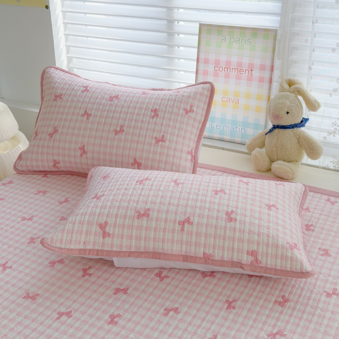 91家纺网 家纺一手货源 找家纺 赫梵茜 2025春夏新款锦氨凉感丝冰皮软席床盖夏被夏凉被空调被四件套 蝴蝶结粉