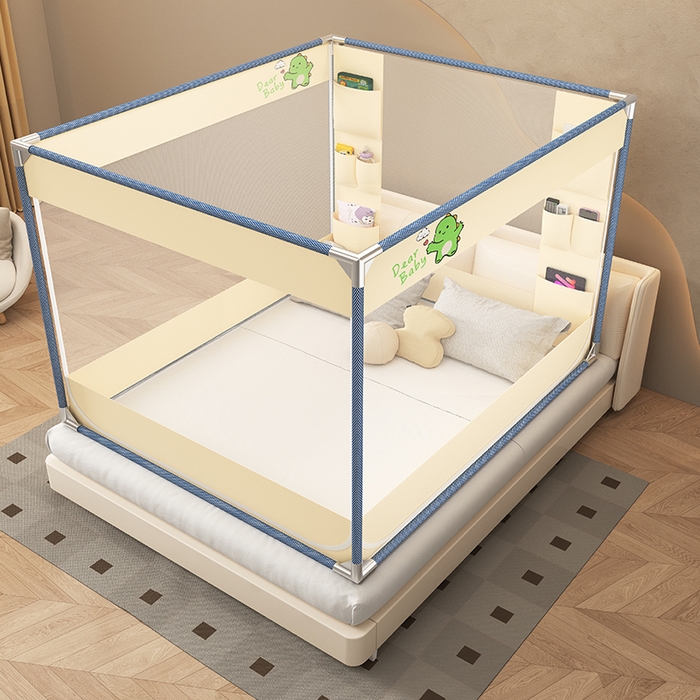 91家纺网 家纺一手货源 找家纺 无瑕家居 2025新款高级蒙古包家用卧室坐床蚊帐加粗儿童防止掉床超大空间免安装床笠卡通口袋款 绿色恐龙