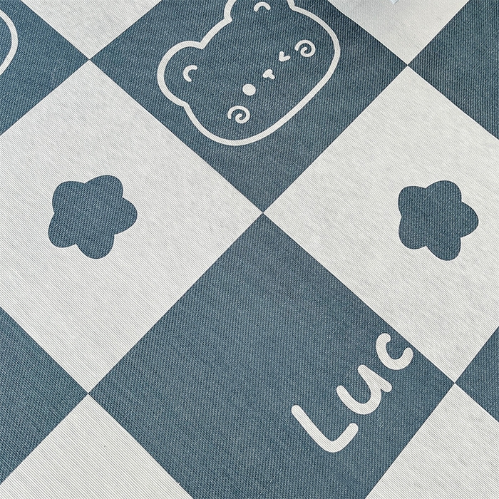 91家纺网 家纺一手货源 找家纺  （提供买家秀 爆款花型 不断货）2025新款600D小清新卡通印花冰丝凉席三件套系列 格子小熊