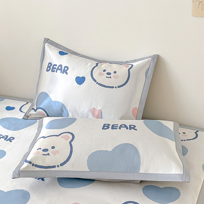 91家纺网 家纺一手货源 找家纺  （提供买家秀 爆款花型 不断货）2025新款600D小清新卡通印花冰丝凉席三件套系列 爱心小熊