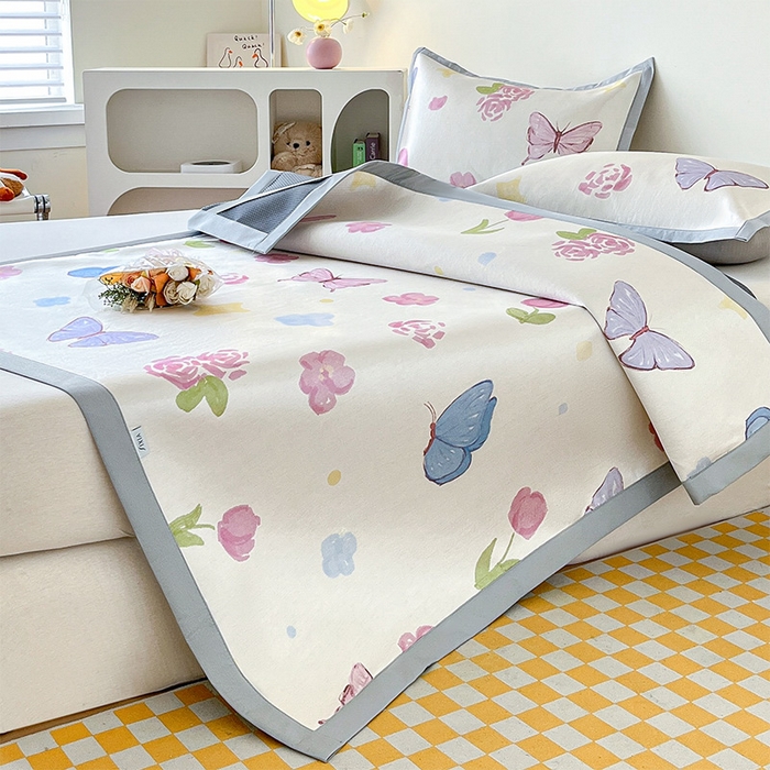  （提供买家秀 爆款花型 不断货）2025新款600D小清新卡通印花冰丝凉席三件套系列 蝴蝶