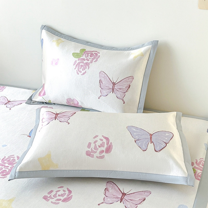 91家纺网 家纺一手货源 找家纺  （提供买家秀 爆款花型 不断货）2025新款600D小清新卡通印花冰丝凉席三件套系列 蝴蝶