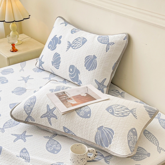 LIFE.丽芙 2025春夏季新品A类针织提花冰凉豆豆凉感枕头套机包边款（风格一） 海底世界-海蓝