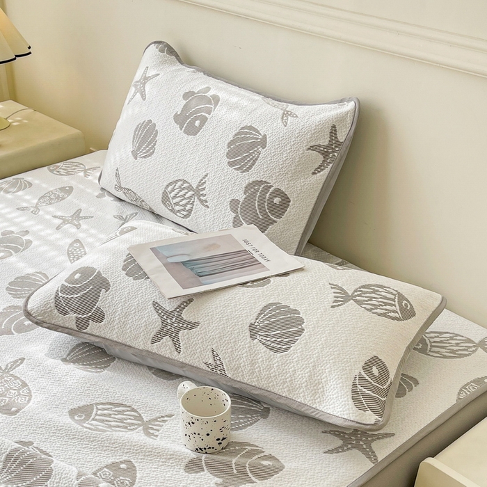 LIFE.丽芙 2025春夏季新品A类针织提花冰凉豆豆凉感枕头套机包边款（风格一） 海底世界-灰