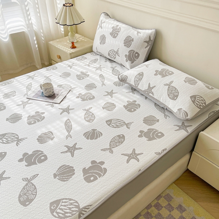 91家纺网 家纺一手货源 找家纺 LIFE.丽芙 2025春夏季新品A类针织提花冰凉豆豆凉感枕头套机包边款（风格一） 海底世界-灰