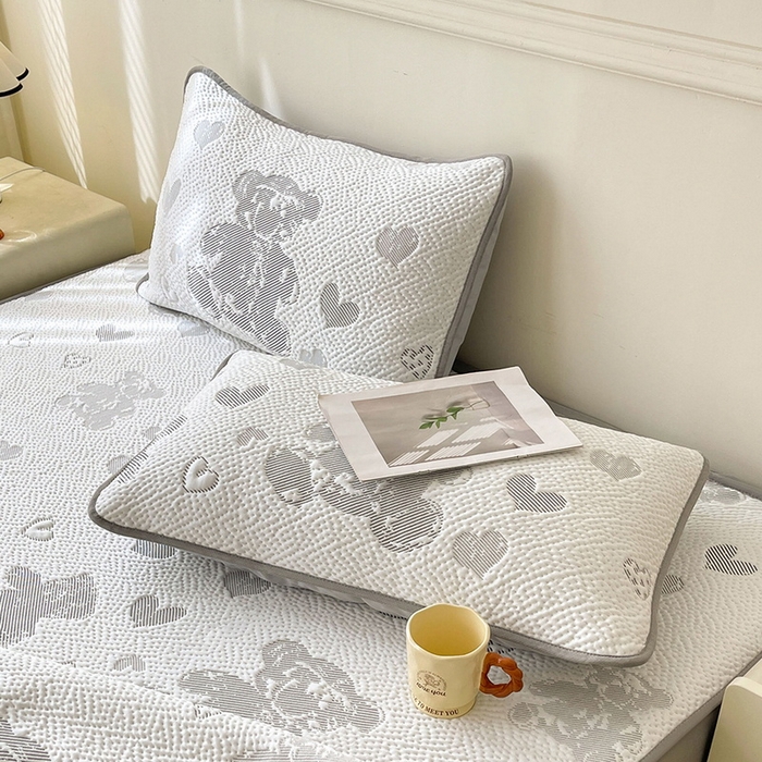 LIFE.丽芙 2025春夏季新品A类针织提花冰凉豆豆凉感枕头套机包边款（风格一） 熊世界-灰