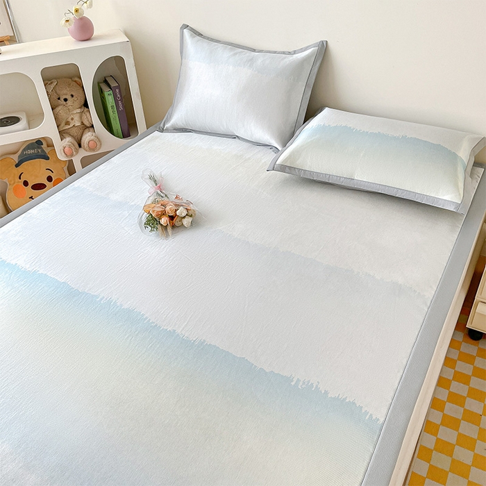  （提供买家秀 爆款花型 不断货）2025新款600D小清新卡通印花冰丝凉席单件 渐变蓝