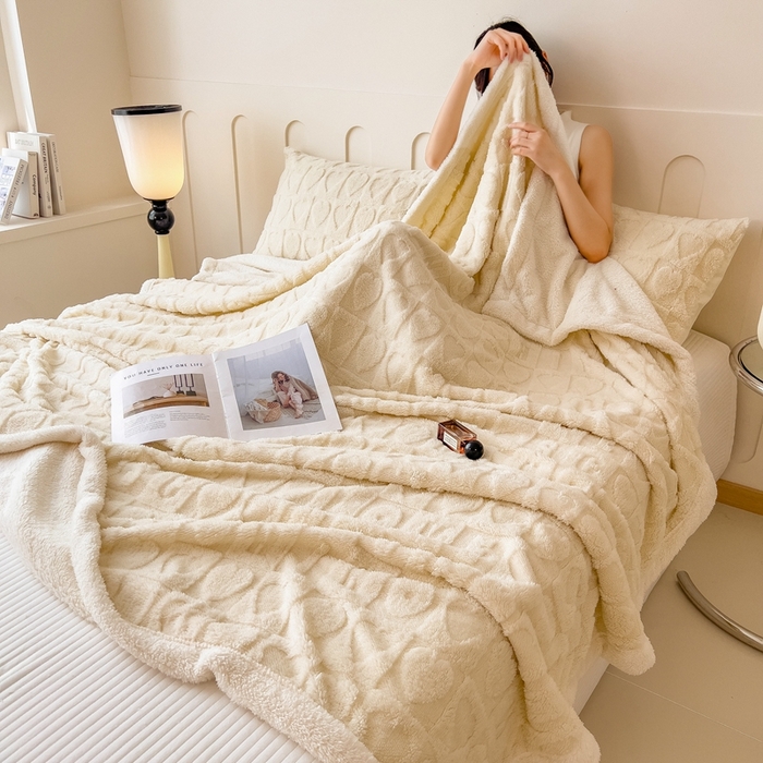 91家纺网 家纺一手货源 找家纺 高克重双层加厚塔芙绒毛毯双面绒盖毯沙发毯跨境外贸出口休闲毯子 爱心-奶咖色