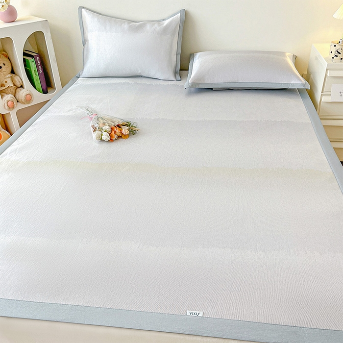 91家纺网 家纺一手货源 找家纺  （提供买家秀 爆款花型 不断货）2025新款600D小清新卡通印花冰丝凉席单件 渐变银