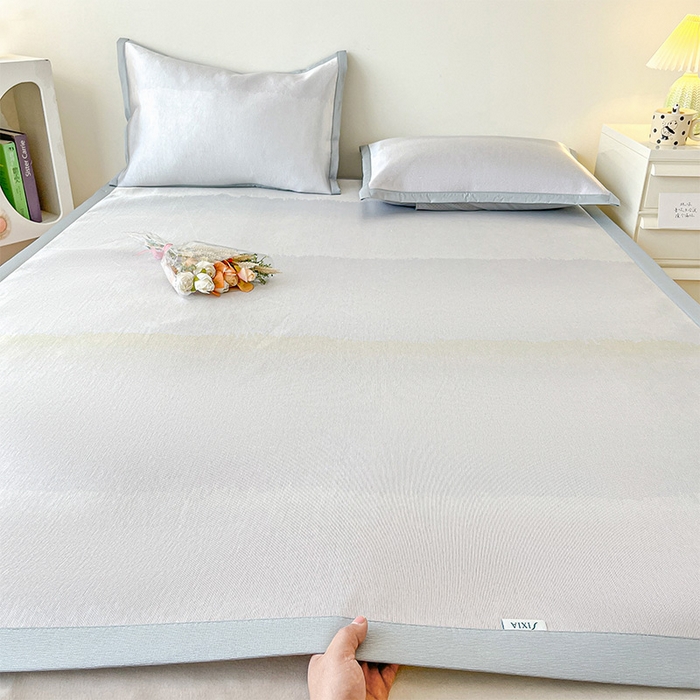 91家纺网 家纺一手货源 找家纺  （提供买家秀 爆款花型 不断货）2025新款600D小清新卡通印花冰丝凉席单件 渐变银