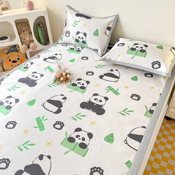  （提供买家秀 爆款花型 不断货）2025新款600D小清新卡通印花冰丝凉席单件 可爱熊猫