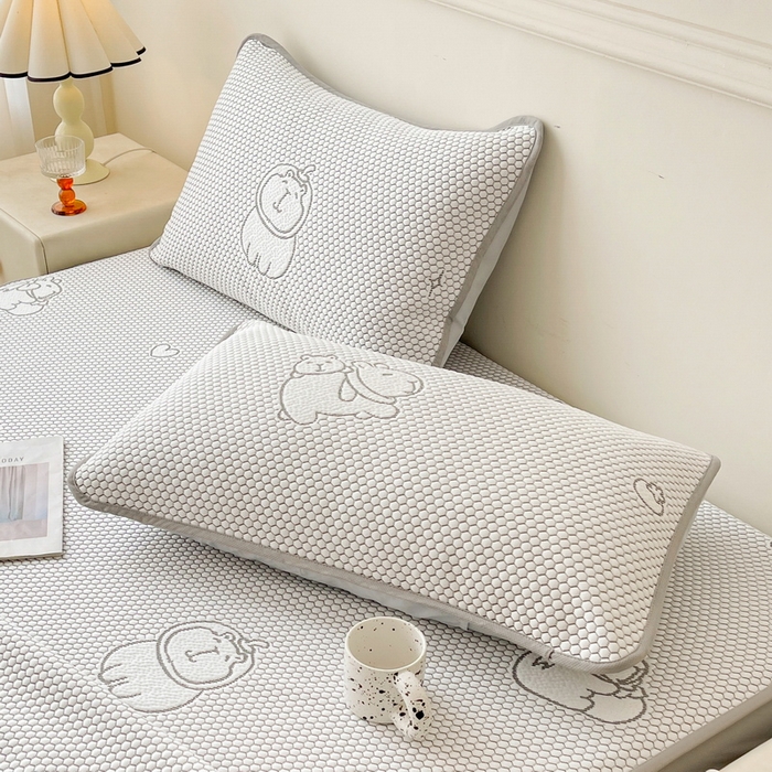 LIFE.丽芙 2025春夏季新品A类针织提花冰凉豆豆凉感枕头套机包边款（风格一） 卡皮巴拉-灰