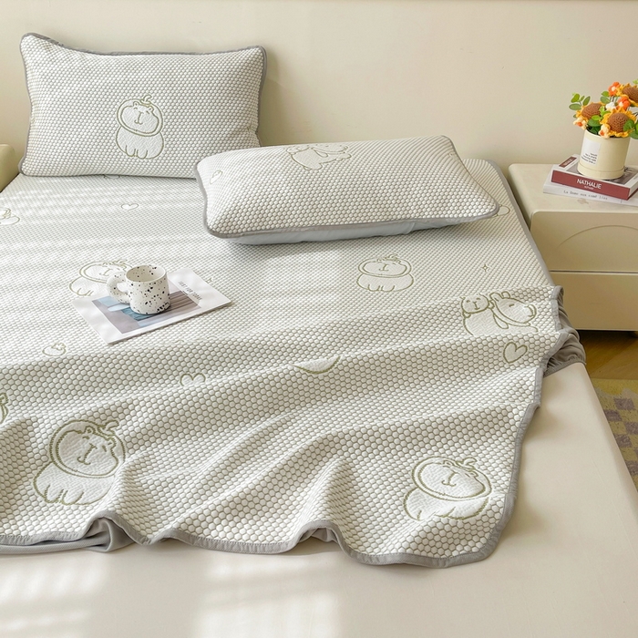 91家纺网 家纺一手货源 找家纺 LIFE.丽芙 2025春夏季新品A类针织提花冰凉豆豆凉感枕头套机包边款（风格一） 卡皮巴拉-绿