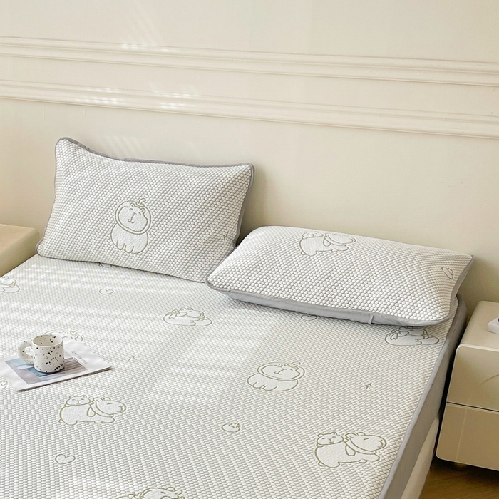 91家纺网 家纺一手货源 找家纺 LIFE.丽芙 2025春夏季新品A类针织提花冰凉豆豆凉感枕头套机包边款（风格一） 卡皮巴拉-绿