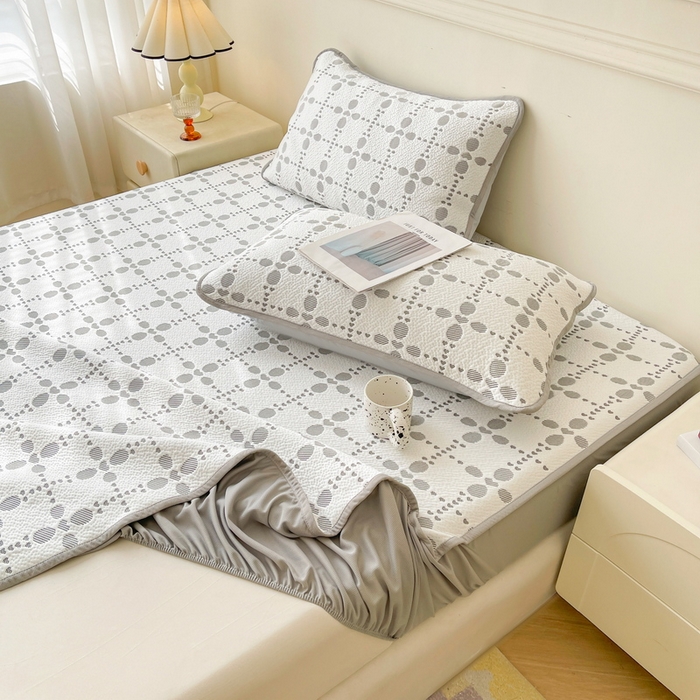 91家纺网 家纺一手货源 找家纺 LIFE.丽芙 2025春夏季新品A类针织提花冰凉豆豆凉感枕头套机包边款（风格一） 维塔-灰