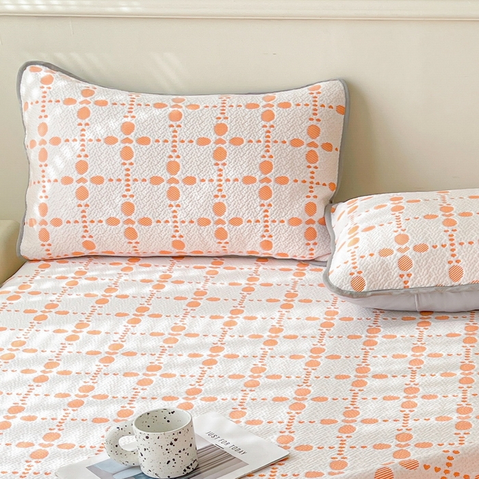 91家纺网 家纺一手货源 找家纺 LIFE.丽芙 2025春夏季新品A类针织提花冰凉豆豆凉感枕头套机包边款（风格一） 维塔-橘