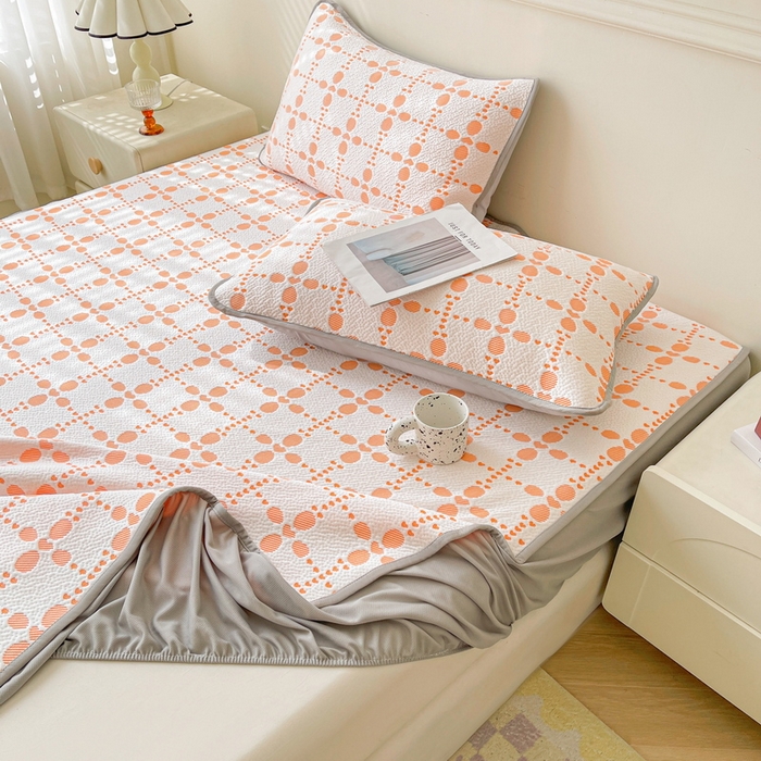 91家纺网 家纺一手货源 找家纺 LIFE.丽芙 2025春夏季新品A类针织提花冰凉豆豆凉感枕头套机包边款（风格一） 维塔-橘