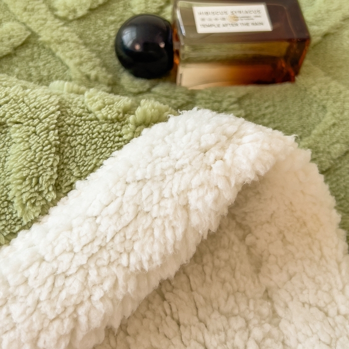 91家纺网 家纺一手货源 找家纺 高克重双层加厚塔芙绒毛毯双面绒盖毯沙发毯跨境外贸出口休闲毯子 麻花-抹茶绿