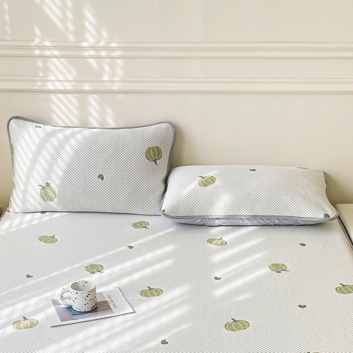 91家纺网 家纺一手货源 找家纺 LIFE.丽芙 2025春夏季新品A类针织提花冰凉豆豆凉感枕头套机包边款（风格一） 南瓜-绿